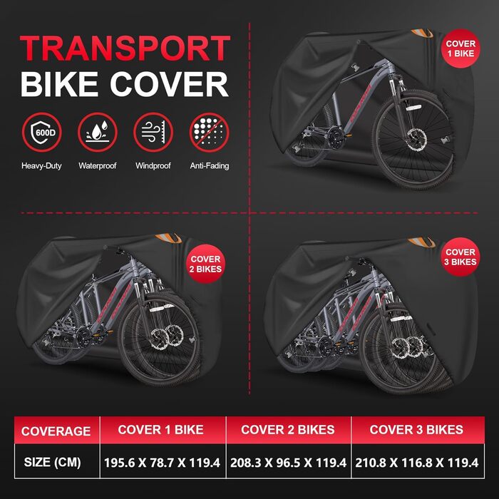 Чохол для велосипедів Zettum на 3 велосипеда - водовідштовхуючий, міцний, з PU покриттям. Ідеально для транспортування та зберігання на автокріпленні.