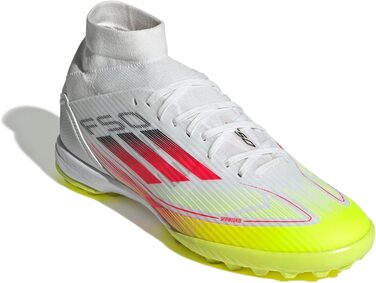 Жіночі футбольні бутси adidas F50 League Mid для гри на траві (46.5 EU, білий/червоний/жовтий)