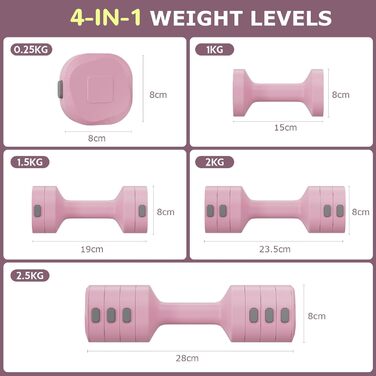 Набір змінених гантелей для жінок 1-5 кг, 2 шт. 4-в-1. Гантелі для дому, силових тренувань. Підходять для жінок та чоловіків.