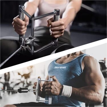 Набір рукояток для тяги GORILLA SPORTS®, тріцепс-канат, паралельний, з/без обертового з'єднання, до 200 кг, хромований, для тренажерів