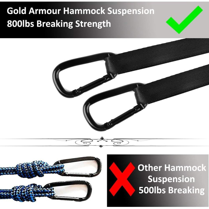 Гамак для кемпінгу Gold Armour - легкий, з 10 петель, 2 ременями, 3 метри, для дорослих та дітей (Фуксія/Рожевий)