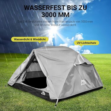 Намет MSPORTS Campingzelt Professional для 3 осіб, сріблястий, водонепроникний, вітростійкий, купольний (237x134 см)