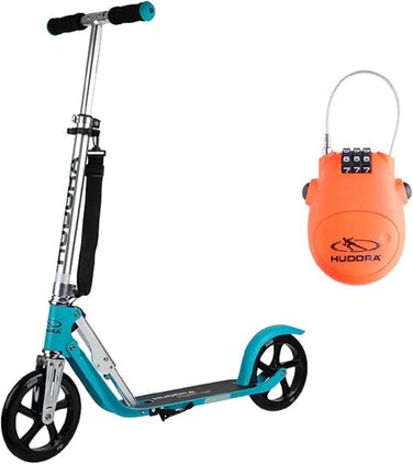 Самокат HUDORA BigWheel 205 з тросовим замком, складаний, регульована висота, з ременем для перенесення, для дітей і дорослих від 6 років, міський, до 100 кг