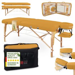 Zen Mobile Масажний стіл: компактний, складний, регульований. З кутовими закругленнями, підголівником, підлокітниками та кишенею (Сафранове жовте)