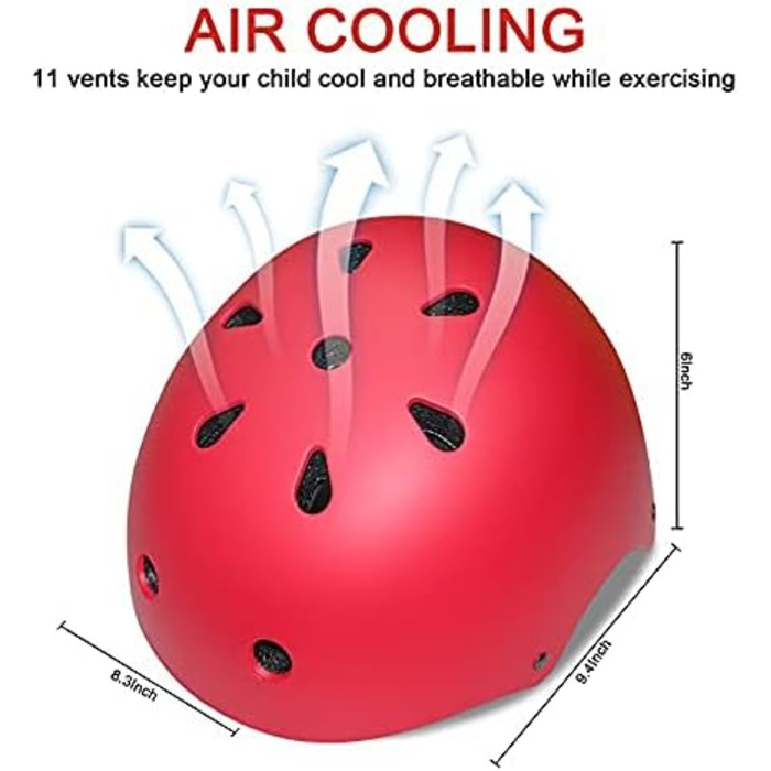 Дитячий велосипедний шолом, регульований, 2-14 років, 5 кольорів, червоний - з захисним обладнанням