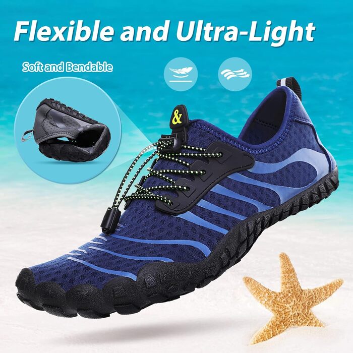 Шкарпетки для плавання та водних видів спорту: чоловічі та жіночі шкарпетки для пляжу, басейну та моря. Швидка сушка, дренажні отвори, унісекс, розміри 36-46 EU, колір блакитний