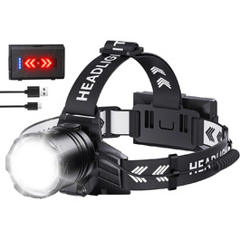 LED налобний ліхтар перезарядна суперяскравий 100000 люмен, кут огляду 90°, водонепроникний IPX7 для кемпінгу та активного відпочинку