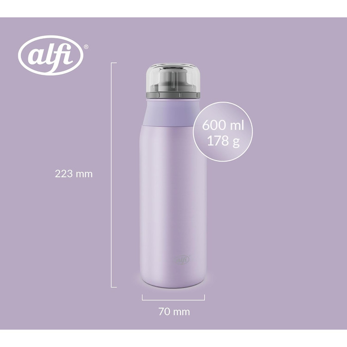 Пляшка для води alfi ELEMENT 600 мл з нержавіючої сталі, герметична, для газованих напоїв, зелена матова, легка, без BPA, можна мити в посудомийці