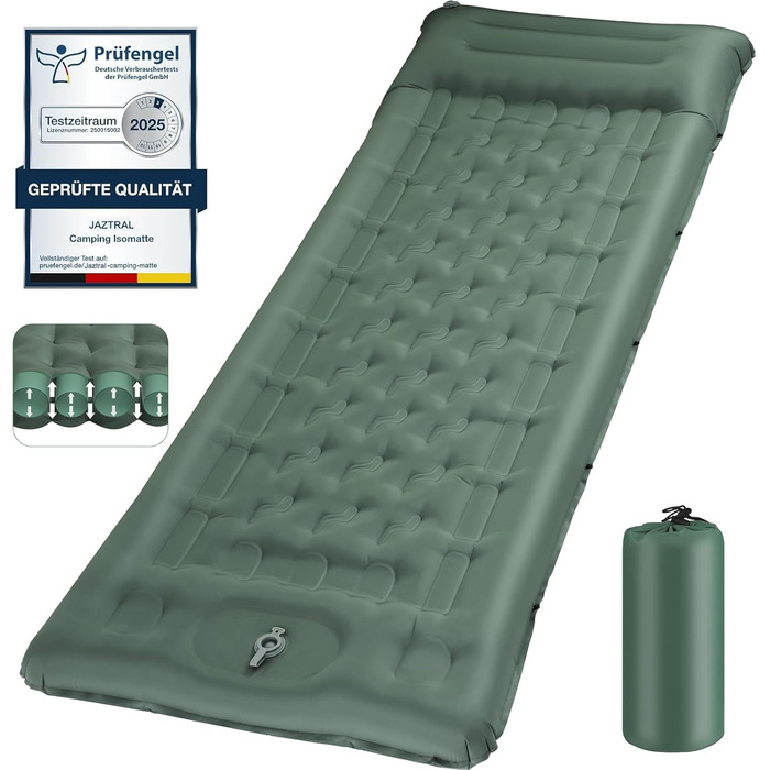 Кемпінговий килимок Jaztral самонадувний 2025, 12 см, посилена структура, насос, подушка 16 см, стійкий до розривів, ультралегкий та компактний для відпочинку на природі, походів, пляжу, 70 x 199 см