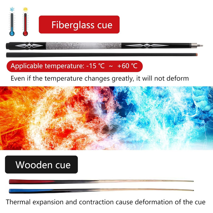 Більярдні кийки Dysdensa з фібергласу та графіту, 147 см, вага 510-595 г