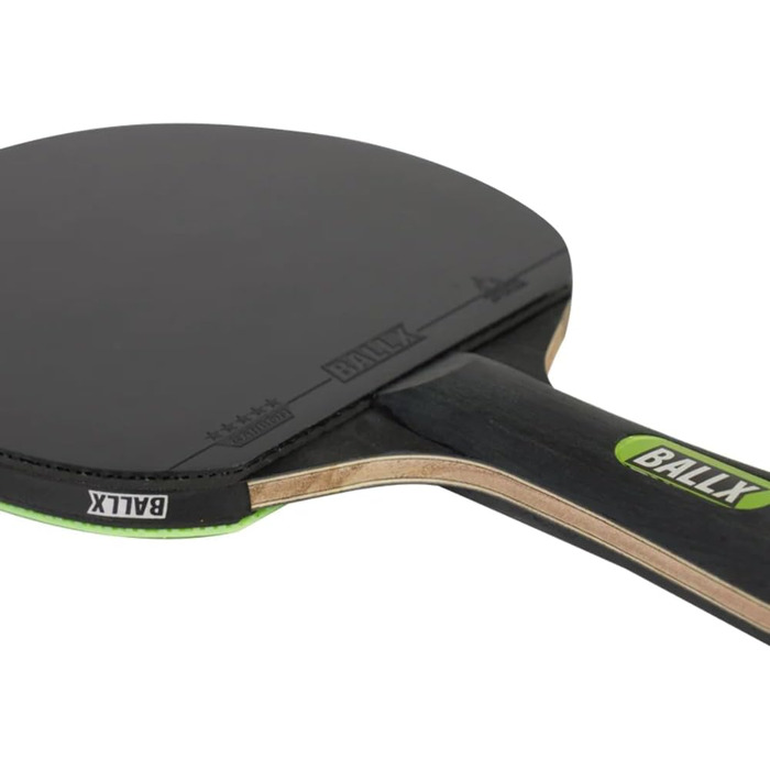 Настільна тенісна ракетка BallX Pro Carbon, 7 шарів, 2,0 мм губка, двостороннє 5-зіркове покриття (чорне і зелене), чохол, AeroSpin 6000 Carbon