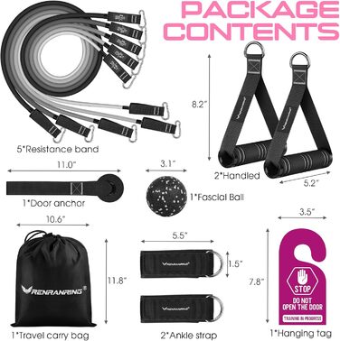 Гумові еластичні стрічки для фітнесу RENRANRING: набір для силових тренувань, фітнесу та реабілітації, з ручками та ремінцями для ніг