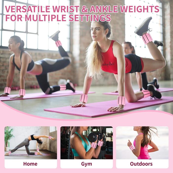 Набір вагів для зап'ястя та щиколоток, 1 кг, регульовані, для йоги, танців, пілатесу, кардіо, аеробіки, ходьби (2 шт.)