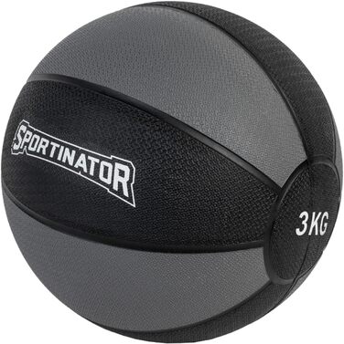 Медичний м'яч SPORTINATOR 3 кг, сірий/чорний, для силових та функціональних тренувань