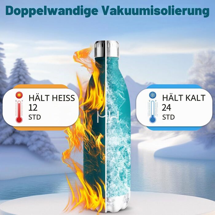 Термопляшка HoneyHolly з нержавіючої сталі 1 л, герметична спортивна пляшка для води та газованих напоїв, BPA-free, для фітнесу, спортзалу та велосипеда, колір мохово-зелений