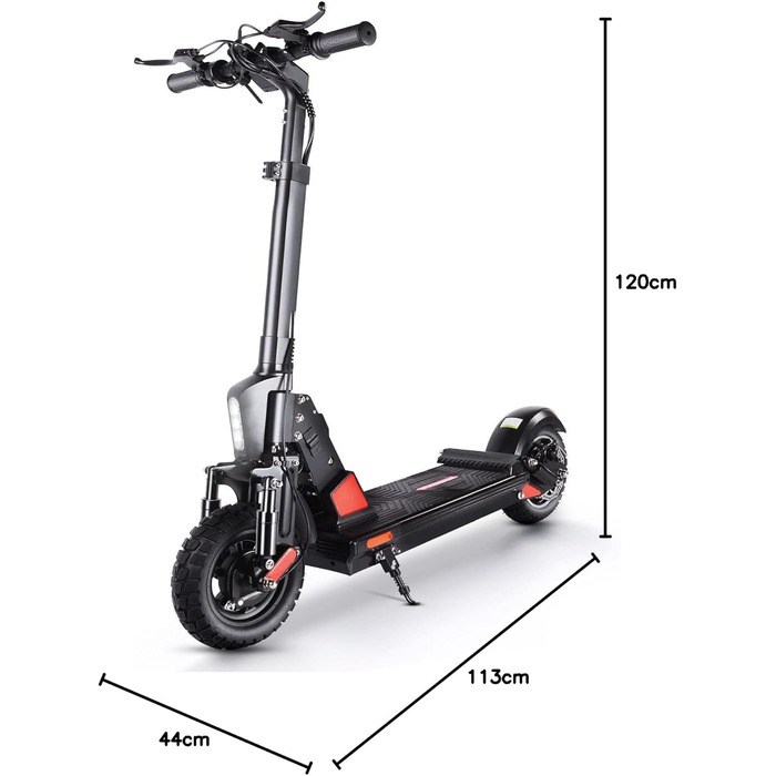 Електросамокат для дорослих з великою дальністю, складаний E-Scooter з гудком, LCD-екраном, LED-поворотниками, 10-дюймовими пневматичними колесами