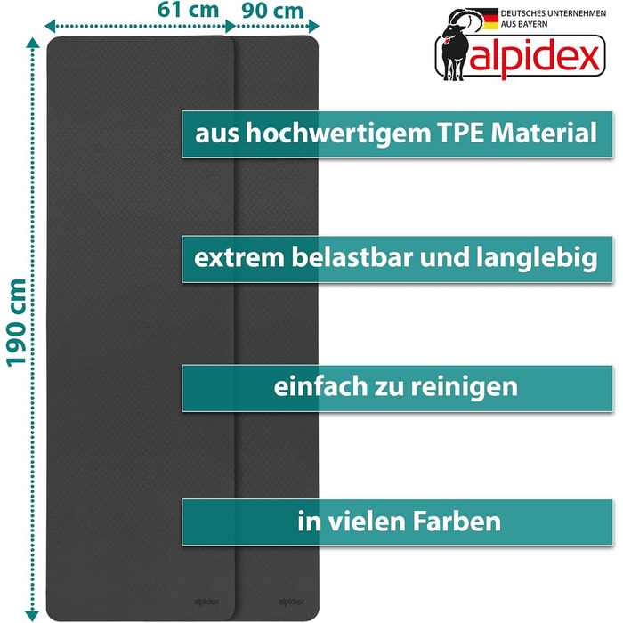 Килимок для йоги Alpidex 190 x 61 x 0.6 см | Нековзний, TPE, для фітнесу, гімнастики, пілатесу, йоги, тренувань (Сірий / Рожевий)