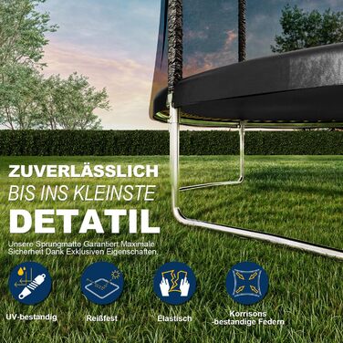 Трамплін JUMMICO Outdoor для дітей з драбиною та боковою кишеню (діаметр 366 см, чорний), сертифікований GS