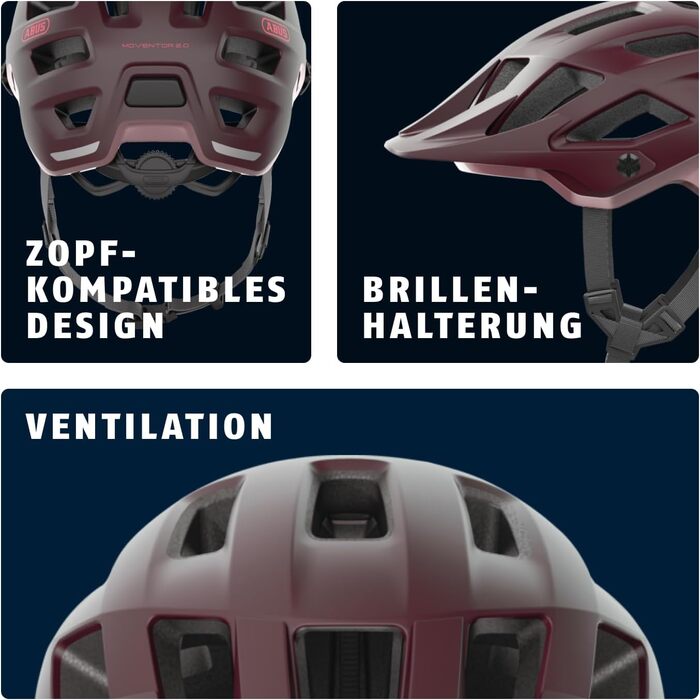 Велосипедний шолом ABUS Moventor 2.0 для MTB, універсальний, темно-червоний, розмір M (54-58 см), для жінок і чоловіків, комфортний All-Mountain