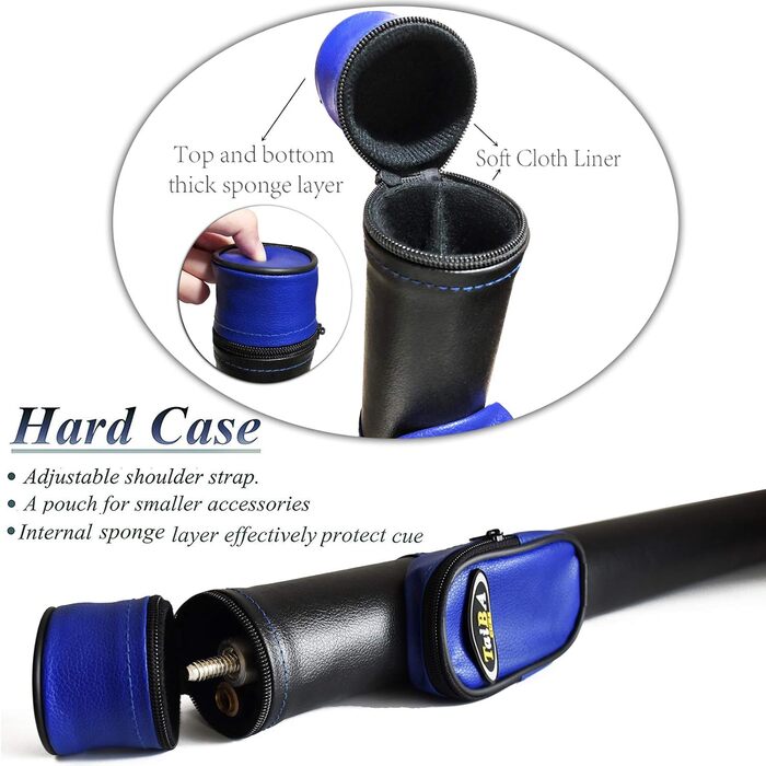 Професійний більярдний кий Tai Ba Cues з чохлом Hartschalenkoffer, наконечник 13 мм, довжина 147,3 см, канадський клен, вага 18,19,20,21,22 г (на вибір), блакитний, чорний, червоний, сірий, зелений. В комплекті: чохол S7+ та 3 аксесуари (блакитний чохол S