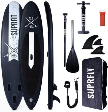 Надувний SUP дошка SUPRFIT для станд-ап паділбордингу, комплект, 330 x 78 x 15 см, до 150 кг, Lailani Black White
