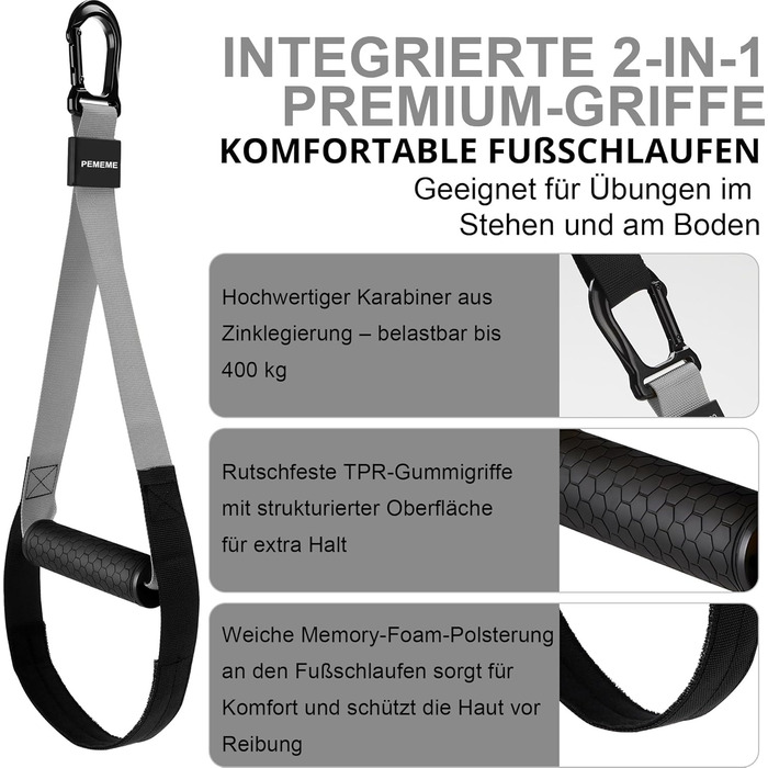 Слінг-тренажер для дому: повний комплект для тренувань всього тіла з дверним анкером, регульованими ременями, ручками та сумкою – фітнес-обладнання для дому (сірий)
