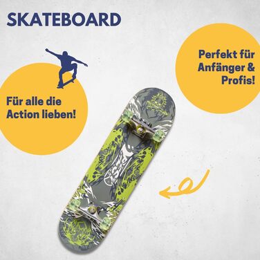 Скейтборд Best Sporting Green Ghost 78,5x20,4 см для дорослих, дерев'яний та алюмінієвий, підшипники ABEC 5, універсальний розмір