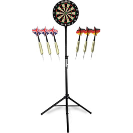 Дартс набір Stagecaptain DBS-1715C Bullseye Champion – професійна стілдардс дошка з сизалю, регульована стійка зі сталі, 6 дротиків, 4 комплекти крилець