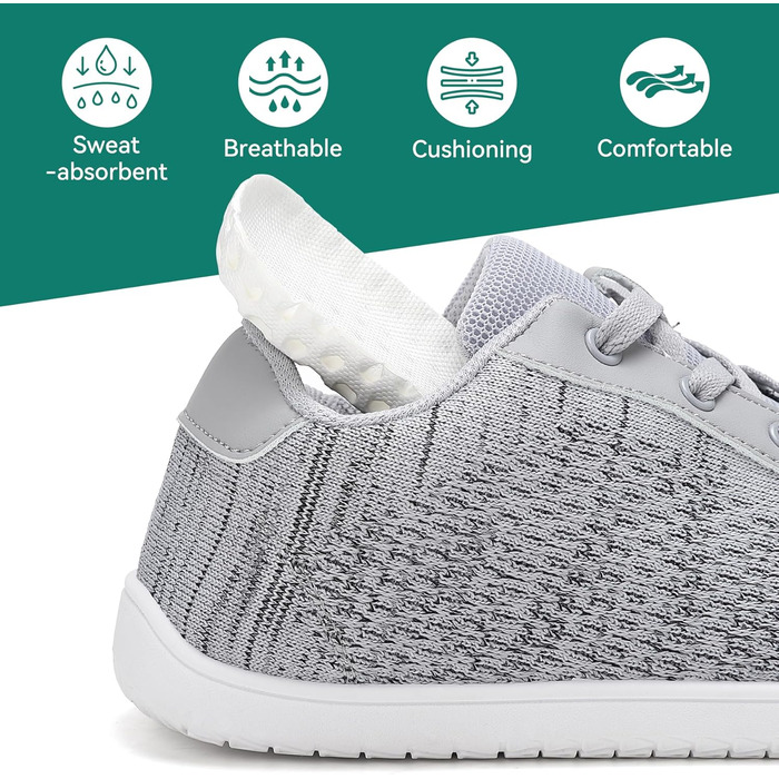 Мінімалістичні босижні кросівки для жінок та чоловіків з широкою переднячкою та нульовим перепадом, легкі та дихаючі. Ідеальні для фітнесу, хайкінгу, бігу та повсякденного носіння (41 EU, широка, сірий 1125)