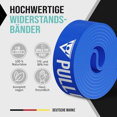 Еспандер-стрічка PULLUP & DIP Medium (синя) для фітнесу, каллістеніки, з сумкою, дверним якорем і посібником, гумова стрічка для підтягувань і тренувань