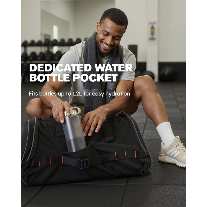 Спортивна сумка Tolaccea з відділенням для взуття та мокрого одягу, 47L, чорна. Ідеальна для фітнесу, тренувань, басейну та подорожей