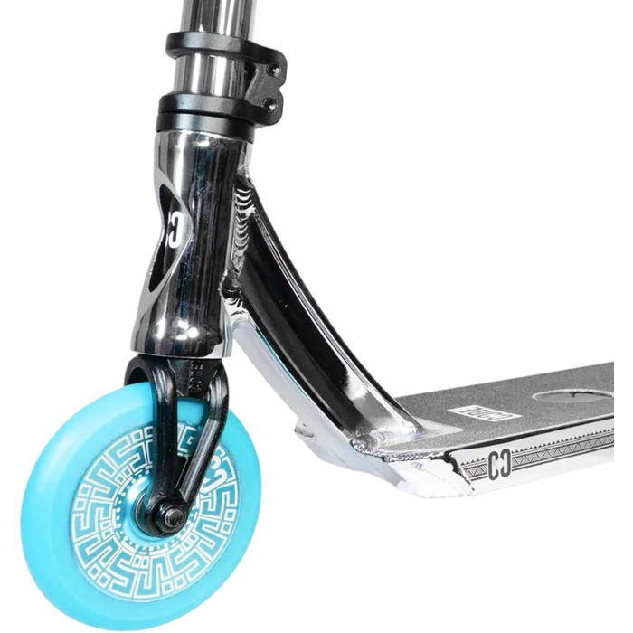 Скутер для трюків CORE Trick Tretroller 110mm, ABEC 9, для початківців та професіоналів, від 5 років, регульована висота 78-95 см, + наклейки Fantic26 (Park CL1 Mini H=75 Chrome/Teal)