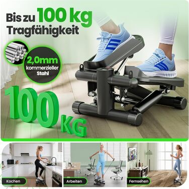 Ultrasport Swing Stepper: міні-степер 2-в-1 з мотузками та LCD-дисплеєм, тихий, з регулюванням навантаження