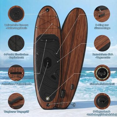 Надувний SUP-борд JUMMICO 320x80x15 см з каяком, веслом та аксесуарами до 160 кг - для серфінгу, риболовлі, йоги (Світле дерево)