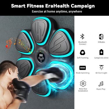 Музична бокс-машина Oamger з LED-підсвіткою, 9 режимів, з боксерськими рукавичками, інтелектуальним підрахунком та Bluetooth, для тренувань вдома для дітей та дорослих, чорний