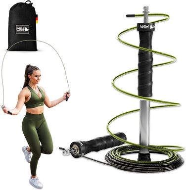 Скакалка Wild Instincts Profi, сталева, 3м, з підшипниками, антиковзкі ручки, додаткові обважнювачі, у комплекті чохол, для фітнесу, дорослих