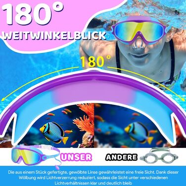 Дитячі окуляри для плавання Vvinca з носовими затискачами, широким кутом огляду, захистом від запотівання та UV-фільтром, водонепроникні, для дітей 3-14 років, рожеві та блакитні