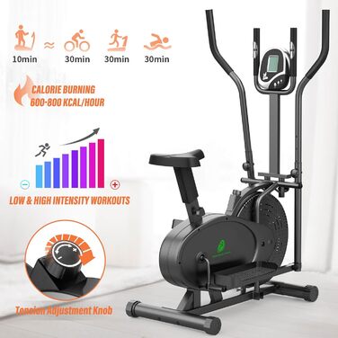 Еліптичний тренажер Neezee 2-в-1 для дому: крос-тренажер та степер з LCD-монітором, регульованим опором, чорний (макс. вага 120 кг)