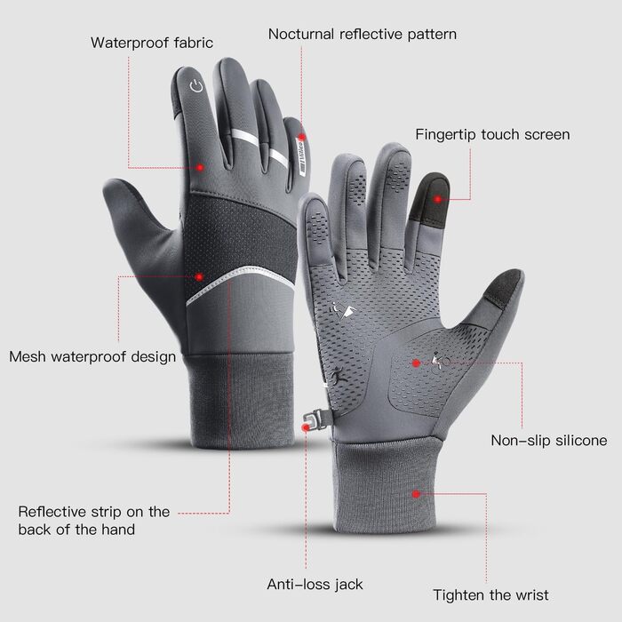 Чоловічі зимові рукавички KynciLOR Winterhandschuhe - теплі, сенсорні, велосипедні, для катання на лижах та роботи (XL, сірі)