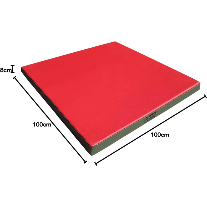 Гімнастичний мат NiroSport 100x100x8 см, спортивний мат для фітнесу, гімнастики, тренувань, м'який мат Made in Germany, червоний/зелений
