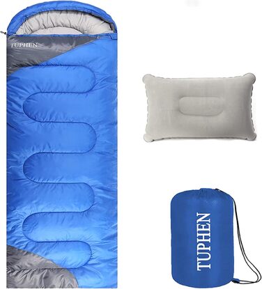 Спальний мішок 3-4 сезони для дорослих та дітей, блакитно-сірий. Легкий, водонепроникний, компактний для кемпінгу та подорожей. Розмір 219.9 x 79.9 см
