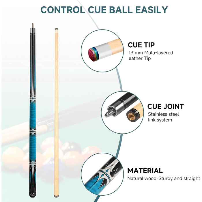 Більярдний кий HomeSeason Billardqueue-Stick, 144,8 см, професійний, з низькою відволікаючою лінією, HS06-C