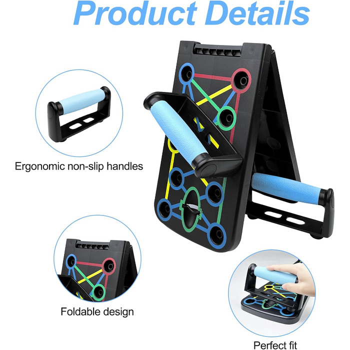 Лежанка для віджимань складана з еластичними тросами для тренувань м'язів та фітнесу