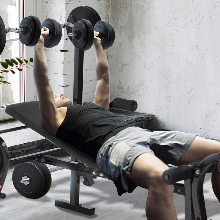 ArtSport Hantelbank Set ProfiGym 1000: 3in1 (60 кг) - Розкладна тренажерна лава для силових тренувань, чорна