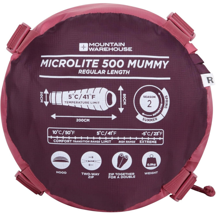 Спальний мішок Mountain Warehouse Microlite 500 Mummy для кемпінгу, трекінгу та подорожей (200 см, 2-3 сезони)