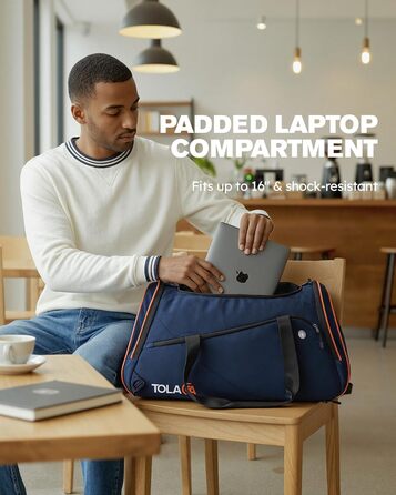 Спортивна сумка Tolaccea 47L з відділенням для взуття та мокрого одягу - рюкзак-дуffel для фітнесу, тренувань, басейну, подорожей (Темно-синій)