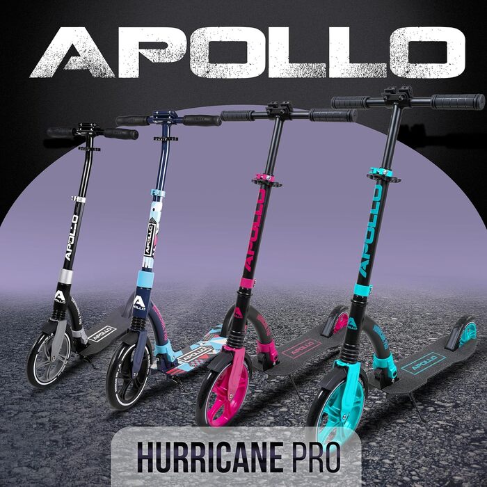 Самокат Apollo Hurricane з амортизацією, 230 мм, складаний, для дорослих і дітей від 7 років, міський, алюмінієвий, XXL колеса, регульований кермо