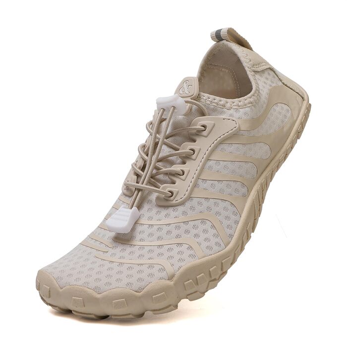 Водні черевики для плавання та відпочинку на пляжі: чоловічі та жіночі, швидко сохнуть, з дренажними отворами. Ідеально для моря, басейну, серфінгу, каякінгу та фітнесу. Унісекс, розміри 36-46 EU (38 EU, Бежевий)