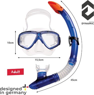 Набір для снорклінгу La Gomera Pro для дорослих - Німецький дизайн. Професійний набір для дайвінгу (подвійне маске, маска, сухий сноркель та сумка) з безпечним склом, блакитний