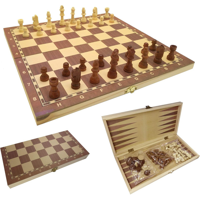 Шахове, шашки та бейсбольне поле 3 в 1 C&T у дерев'яній складаній коробці (33,8 см)